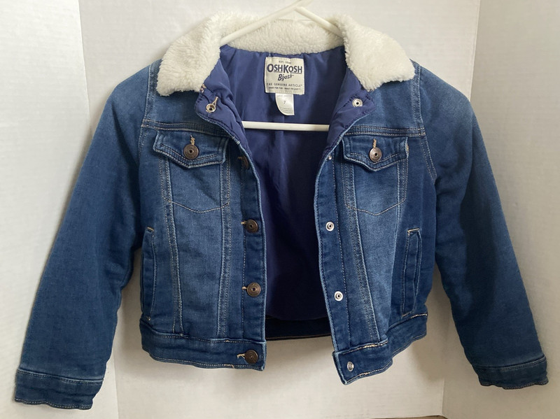 Oshkosh B'gosh Kids Soft Denim Lined Jacket with Sherpa Collar Size 7 *used*