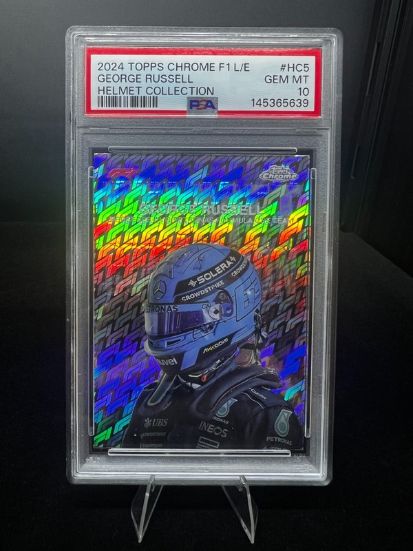 2024 TOPPS CHROME FORMULA 1 LOGOFRACTOR ED HELMET COLL GEORGE RUSSELL PSA 10