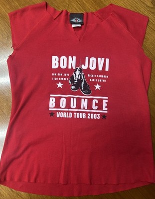 Bon Jovi Women s Medium Red Cutoff Sleeveless Bounce 2003 Tour Tank  