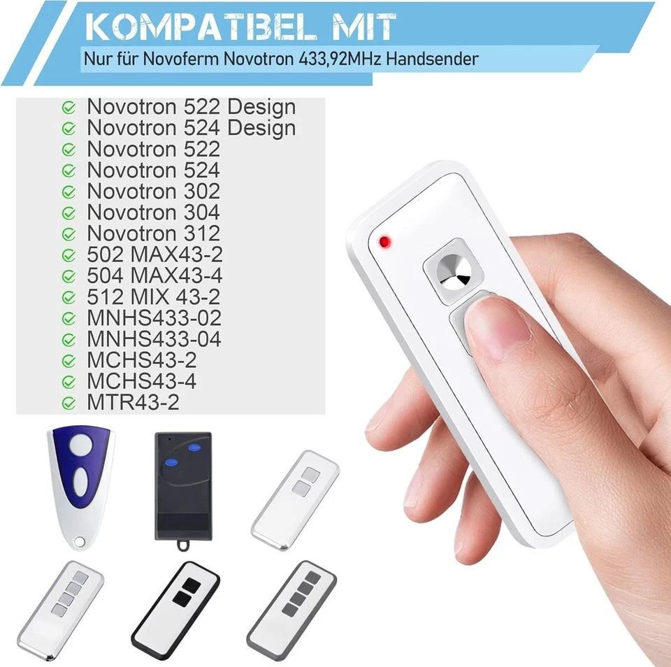 2Stück Handsender für Novoferm Novotron 522/524 Design MCHS43 Garagentor 433Mhz - Bild 2 von 4