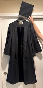 Oak Hall Black Doctoral Graduation Gown & Cap Velvet Stripes Size 51 5’6” to 5'8