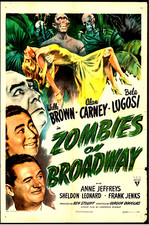 1944 Zombies On Broadway Original Movie Poster 27x41 Horror Cult Bela Lugosi