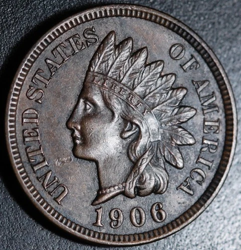 1906 INDIAN HEAD CENT - With LIBERTY & 4 DIAMONDS - AU UNC