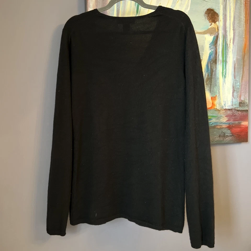 Kirkland L-XL 100% Cashmere Sweater Womens Black V Neck Long Sleeve / See Detail - Image 2 of 4