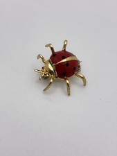Red Black Enamel Gold Tone Metal Ladybug Brooch Korea Vintage 3/4 Inch