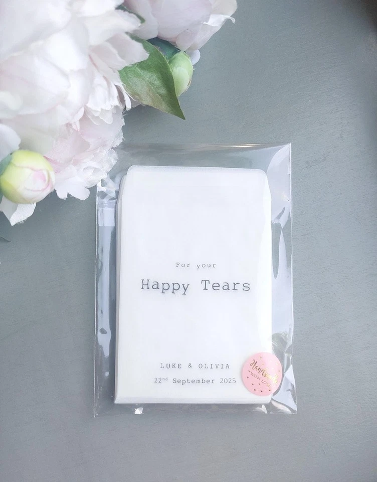 Personalised Wedding Favours Tissue Packs For Guests Happy Tears Packets  - Image 4 of 4