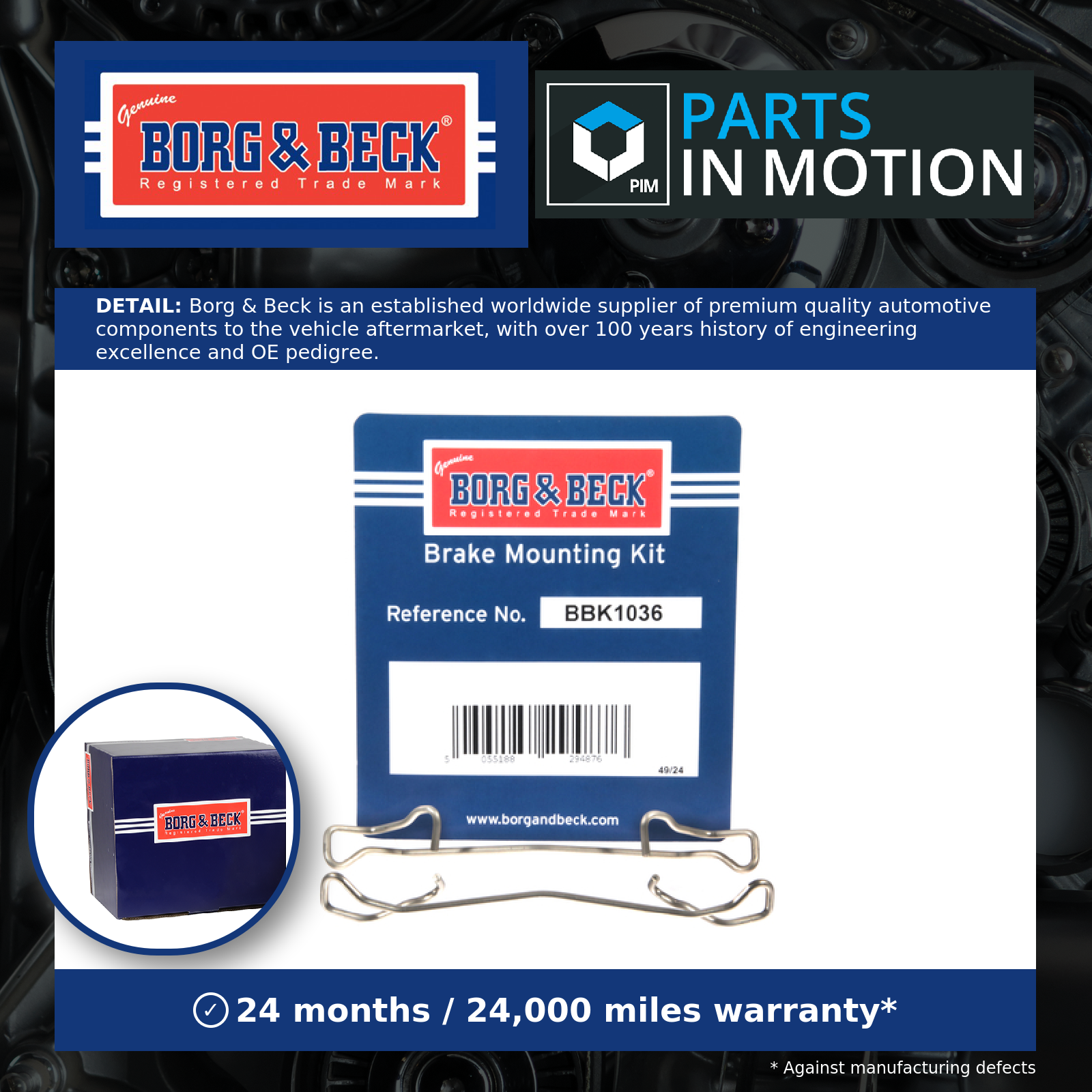 Brake Pad Fitting Kit BBK1036 Borg & Beck Genuine Top Quality Guaranteed New
