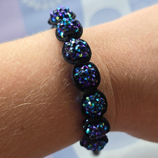 Blue Purple Crystal Round Beaded Stretch Bracelet Ball/Bead Chain Less Than 8"