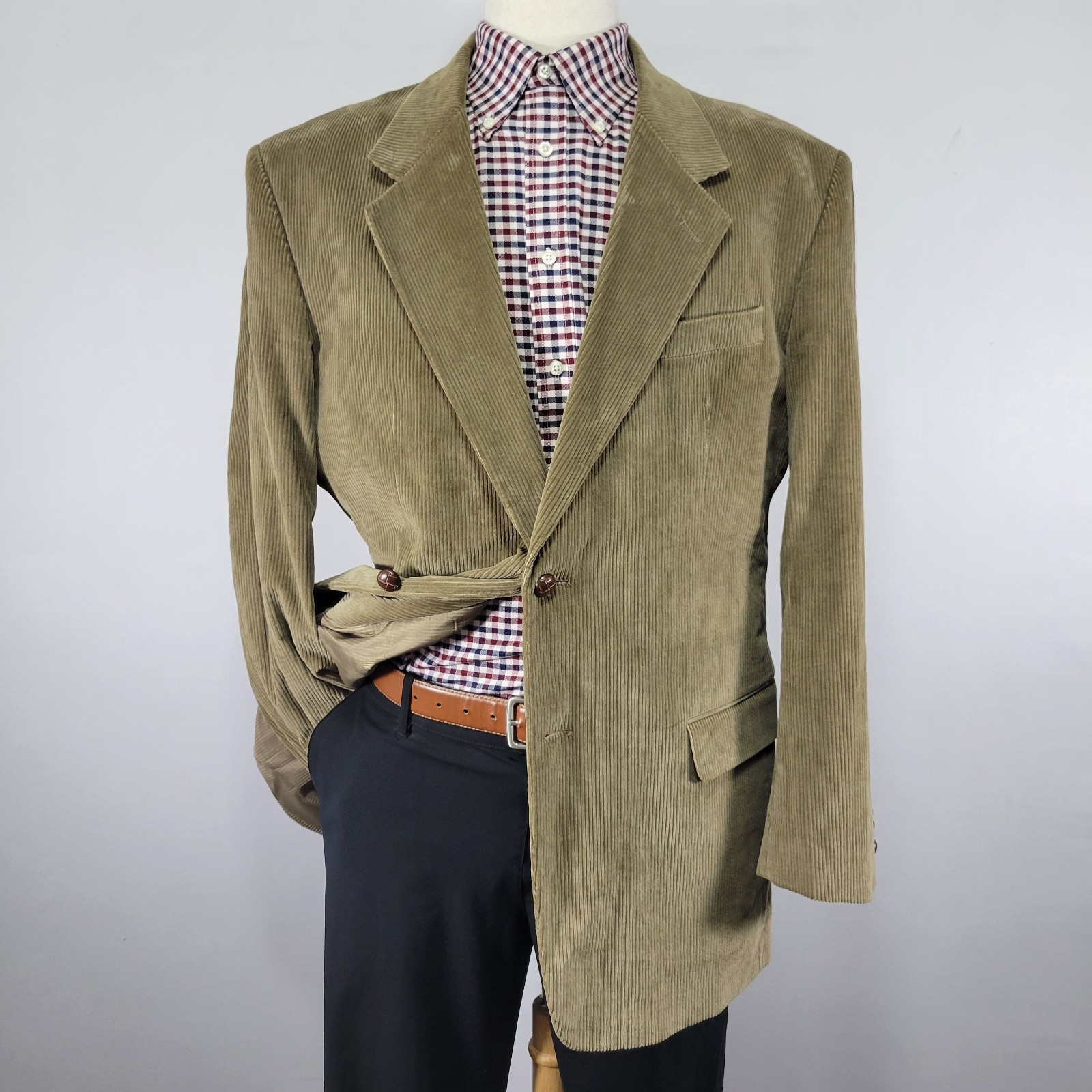 Monsieur Adolfo Men's Corduroy Sport Coat Blazer Two Button Brown Cotton 42L