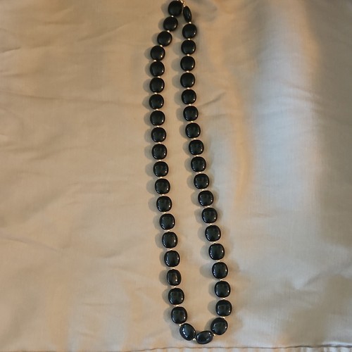 Black Beaded Necklace Ball/Bead Chain Cushion Shape Black Main Stone
