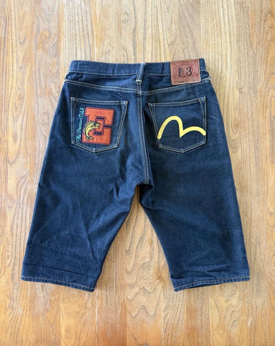 Evisu 2008 No. 3 Fish Embroidered Selvedge Jean Shorts, Size 30 | eBay