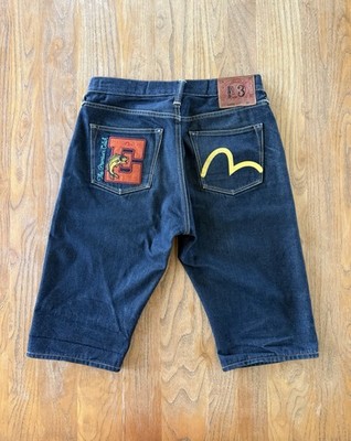 Evisu 2008 No. 3 Fish Embroidered Selvedge Jean Shorts, Size 30