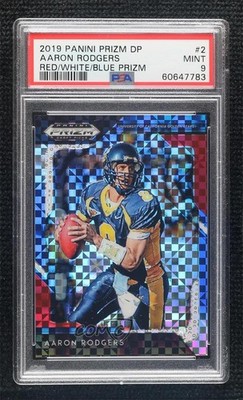 2019 Panini Prizm Draft Red White & Blue 17/99 Aaron Rodgers #2 PSA 9 MINT r4i
