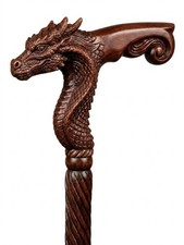Hand Carved Wooden Dragon Walking Cane Solid Wood Walking Stick Vintage Style