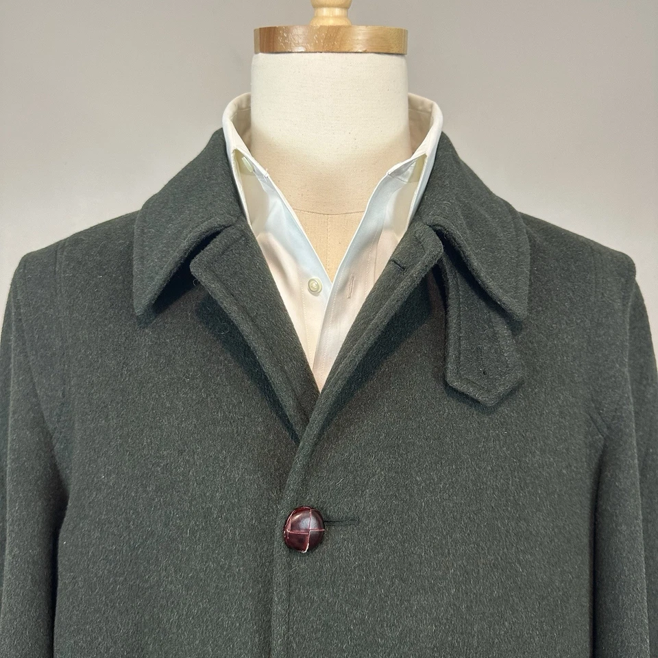 Brooks Brothers Green Italian Wool Alpaca Moessmer Overcoat Jacket Mens 42R Read - Image 4 of 4