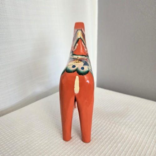 Vtg Dala Horse Till Olsson 7" Wood Sweden Bright Orange Scandinavian Folk Art - Picture 3 of 9