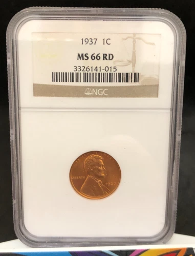 1937 1c Lincoln Cent Wheat Penny NGC MS66 RD Red Philadelphia Mint Coin GEM BU