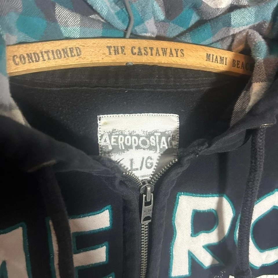 Vintage checkered full zip embroidered spellout Black Aeropostale zip-up hoodie - Image 3 of 4