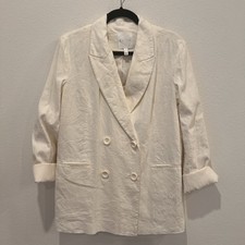 Leith Cream Linen BlendDouble Breasted Blazer Size L Preppy Office Academia Chic