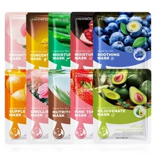 10 Pcs Fruit Facial Masks – Moisturizing, Brightening & Firming Korean Skincare
