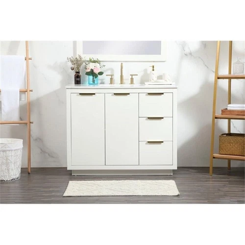 Elegant Decor Blake 42" Aluminum Alloy MDF Single Bathroom Vanity in White - Picture 7 of 8