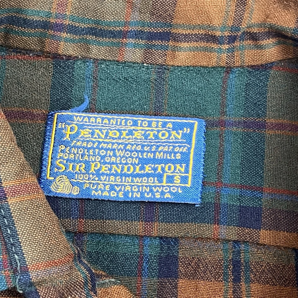 Vintage Pendleton Shirt Men's Small Green/Orange/Brown Plaid Wool Button Up - Image 2 of 4