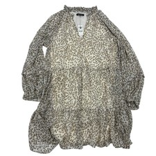 NWT Express Beige Animal Print Chiffon Tiered Mini Dress Lined Ruffle VNeck Sz S
