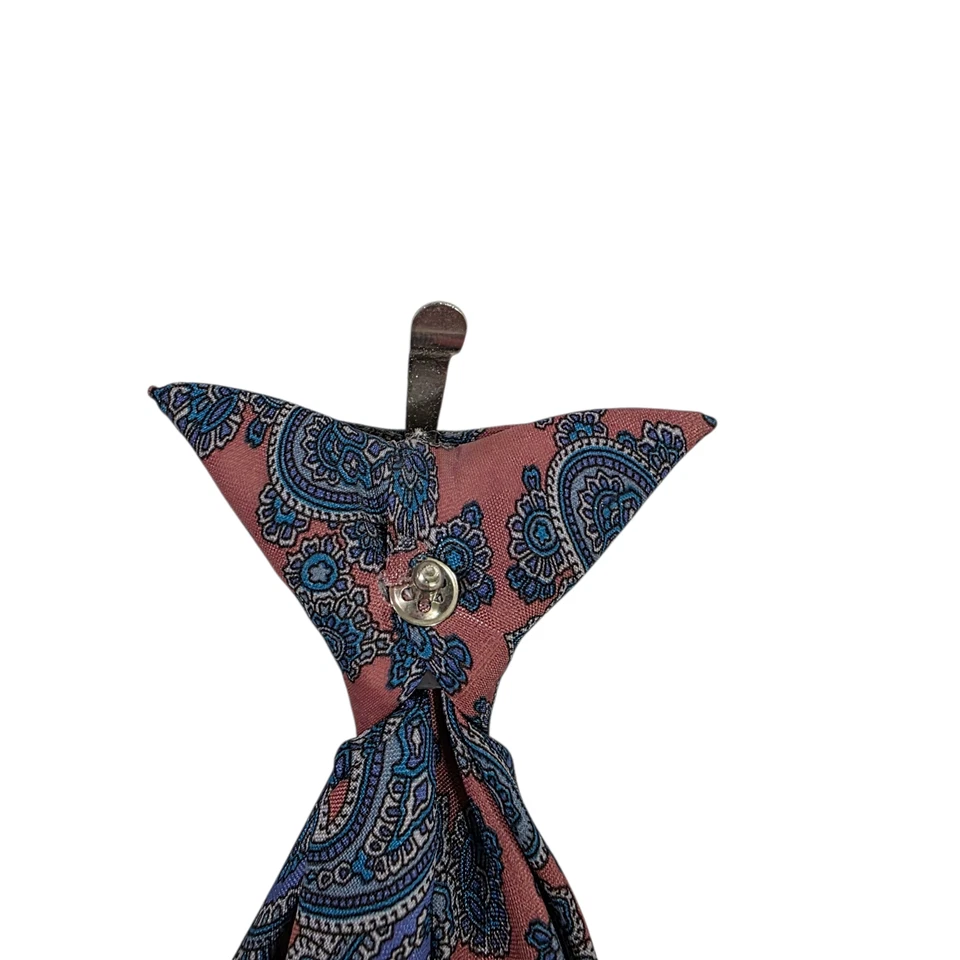 Gravata masculina Park Avenue The Aristocrat com clipe rosa azul paisley 100% seda EUA - Imagem 4 de 4
