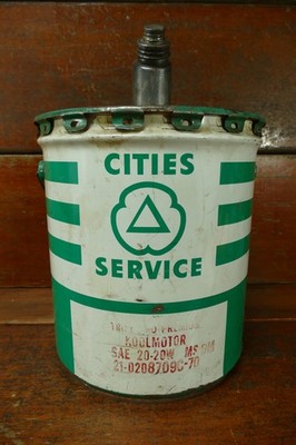 Vintage 1950s Cities Service 5 Gallon Grease Motor Oil Can w/ Wood Handle