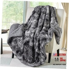 Bedsure GentleSoft Sherpa Fluffy Throw Blanket - Throw 50" x 60" 01 - Grey