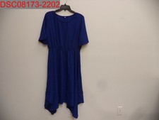 NWT - Women's Dark Blue Round Neck Cinched Wasit Dress, Size L 1068100