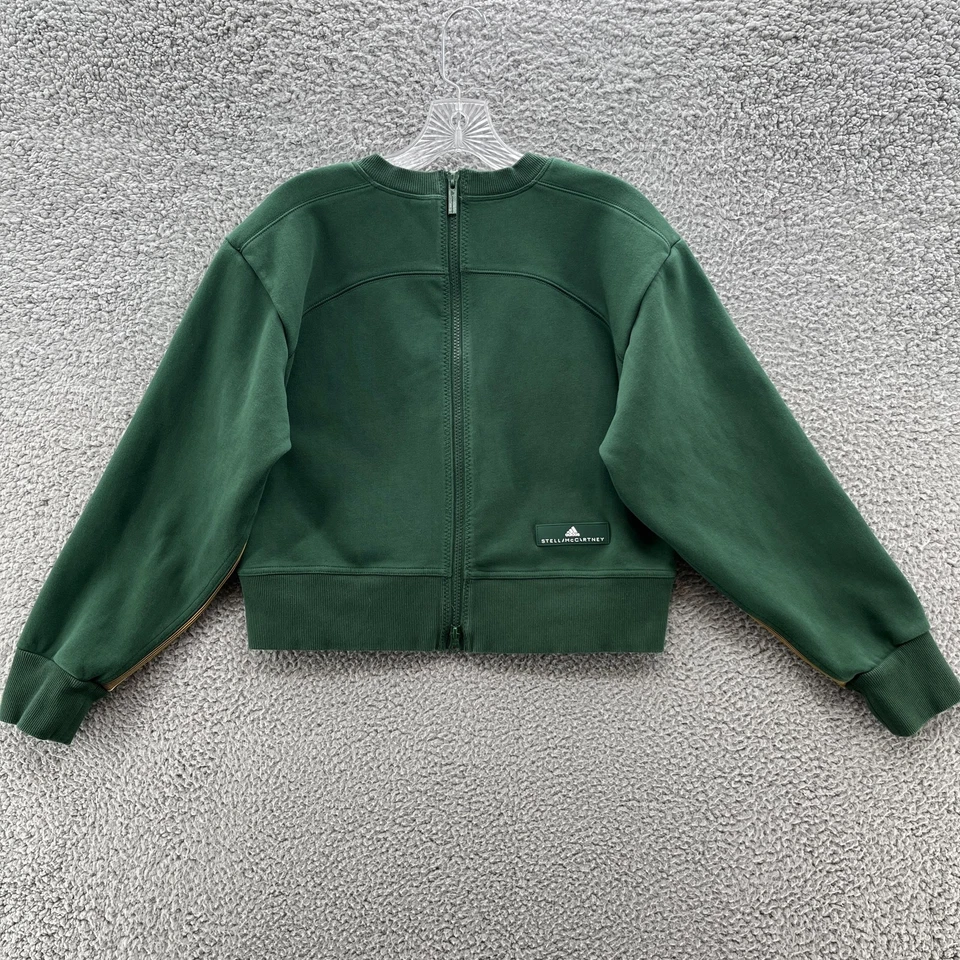 adidas Stella McCartney Sweatshirt Womens Small Green Back Zip Relaxed Cropped - Image 3 of 4