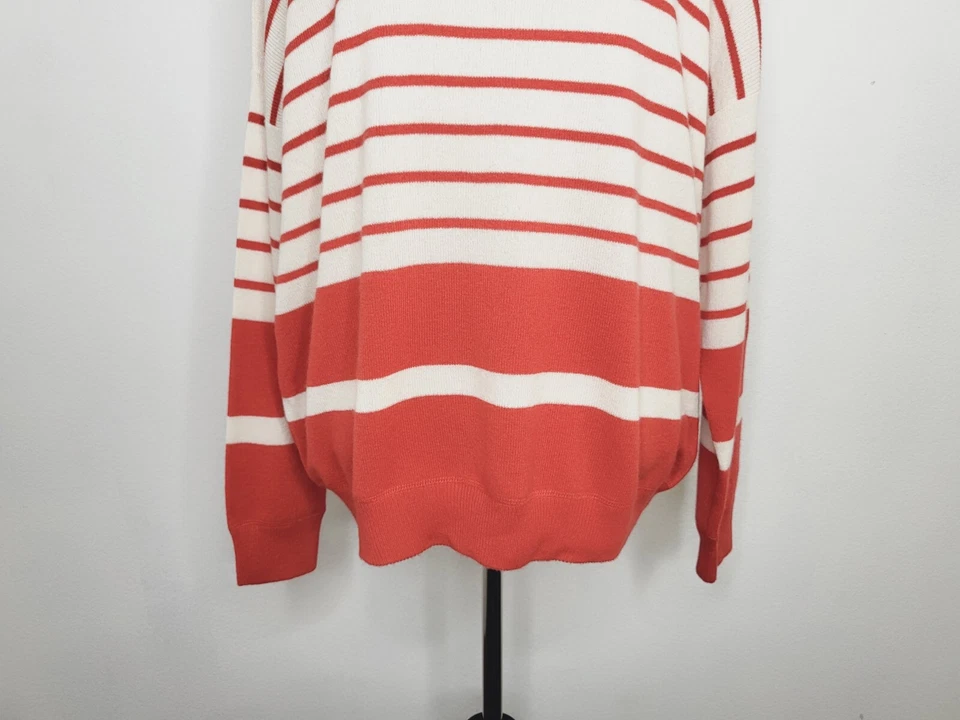 VINCE 100% Cashmere Sweater Women's Size Large Oversized Striped Orange Cream - Image 3 of 4