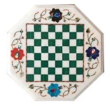 21" Chess Board white Marble chess Table Top malachite inlay decor home room