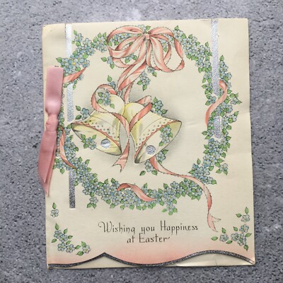 Diecut Vintage Easter Card w Ribbon Accent by A.M. Davis & Co (Used) 1940s