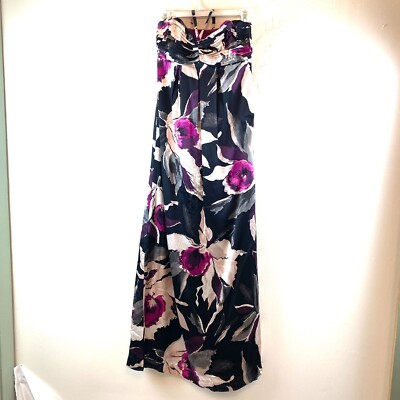 TED BAKER Floral Print Pleated Boned Strapless Silk Maxi Dress Ted Size  US 0/2