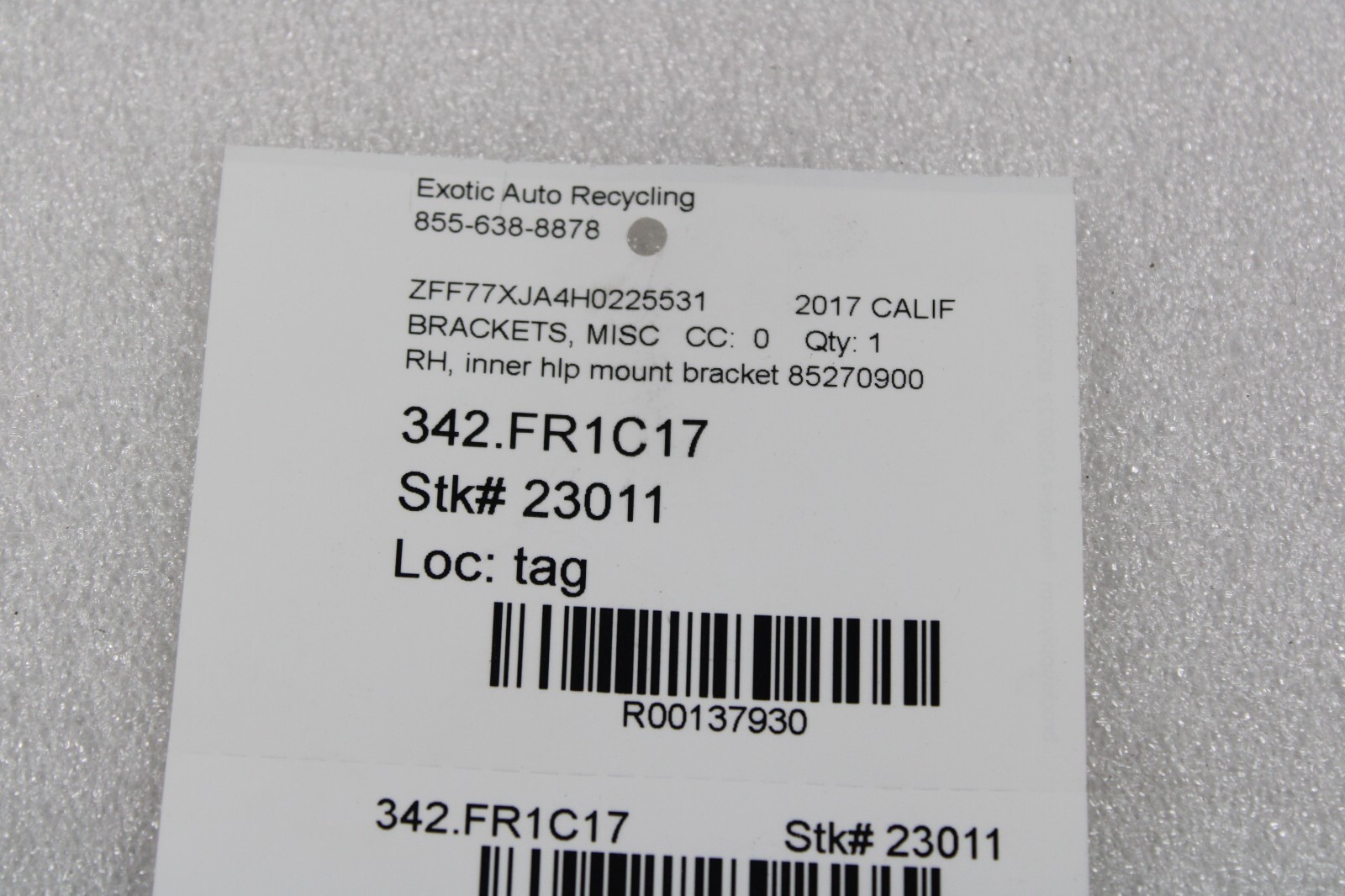 Ferrari California T, RH, Inner Headlight Mount Bracket, Used, P/N 85270900