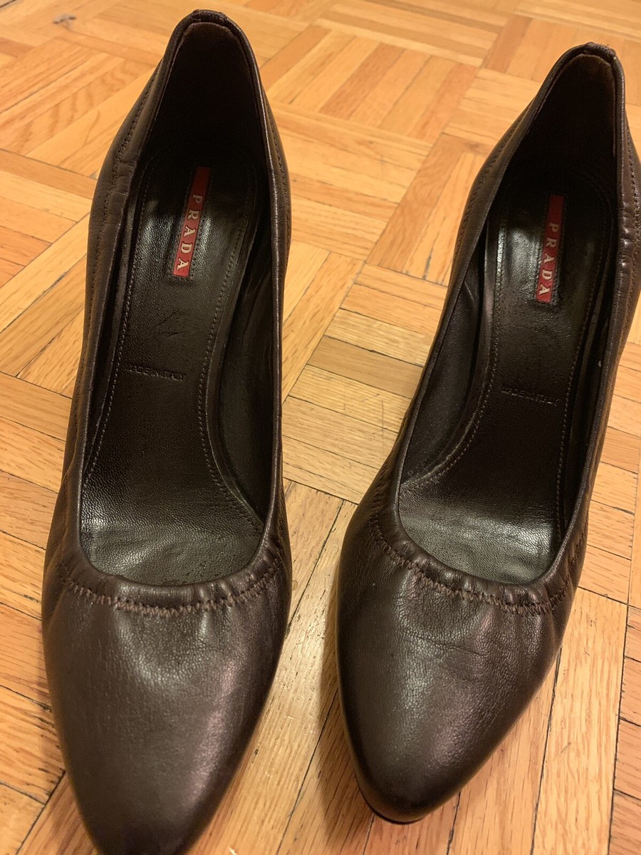 【K】PRADA Leather Low Heels Authentic Prada Low/Semi Kitten Heel Shoes | eBay