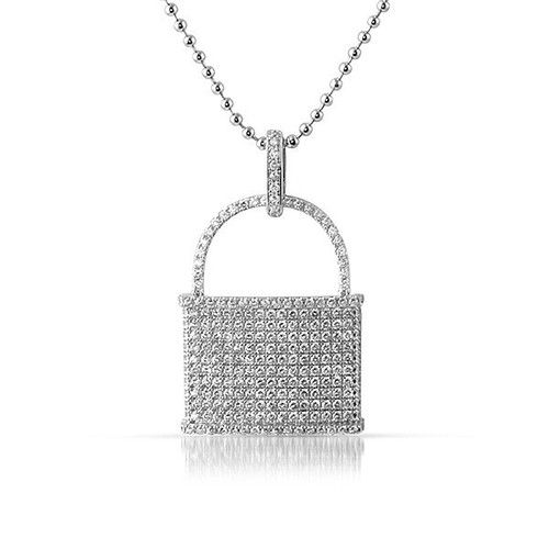 Silver Iced Out Pad Lock Pendant With 