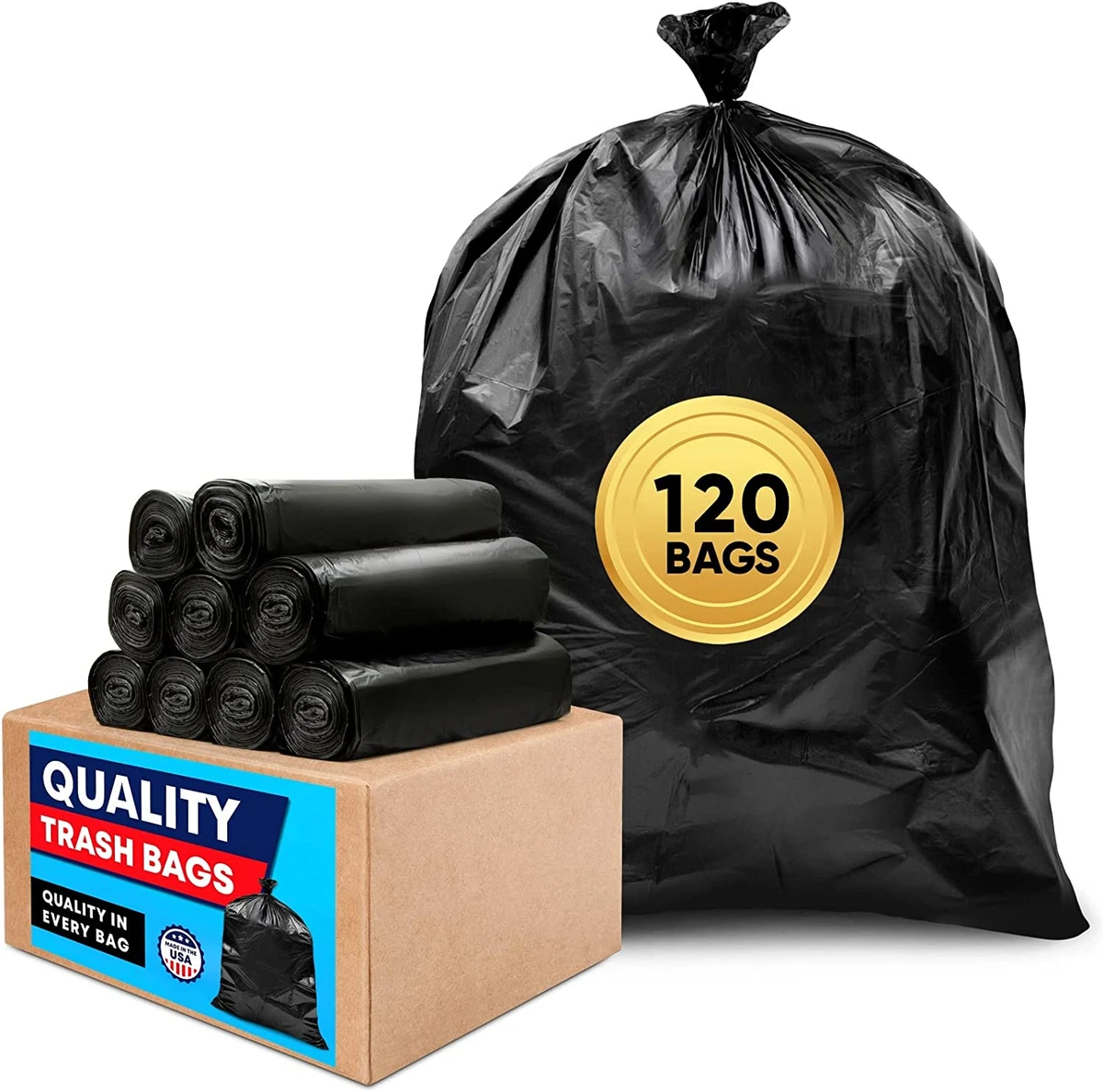 64-65 Gallon Black Trash Bags, (120 Bags Bulk) 60 Gallon Extra Large Black  Trash