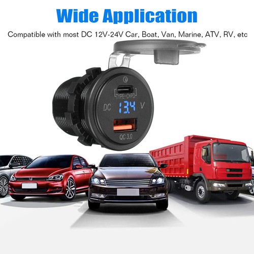 36W LED Car Marine Charger Dual Port Socket USB Type-C PD QC 3.0 Voltmeter Auto - 第 6/10 張圖片
