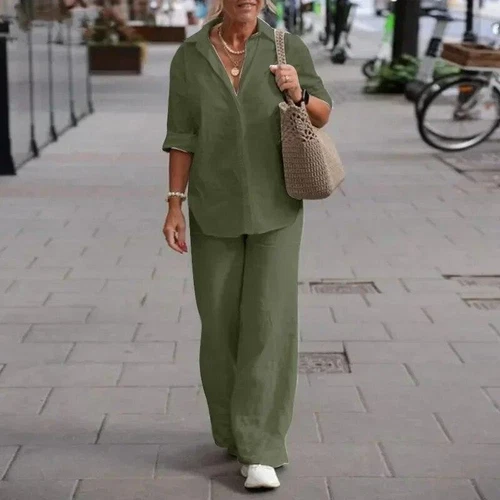 Women's Cotton Linen Suit Sleeve Shirt Long Loose Pants Set Female Casual Sets - Picture 10 of 26