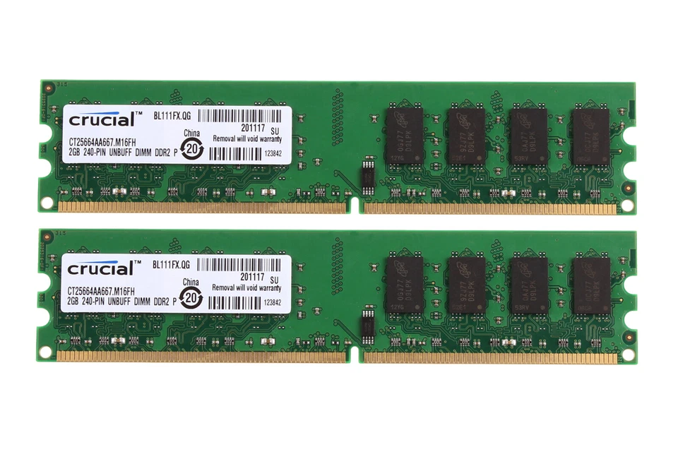 Crucial 2GB 2 G 4 GB 8G PC2-5300U DDR2 667Mhz DIMM RAM Desktop Memory PC5300 Lot - Image 2 of 4
