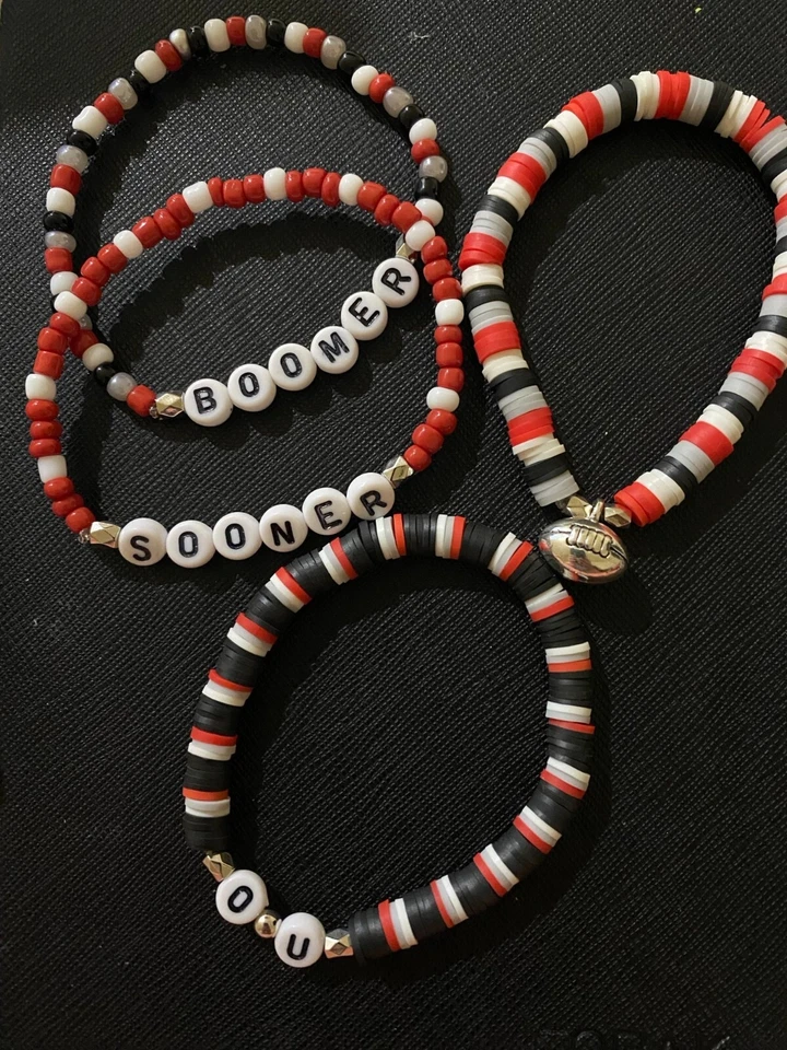 Oklahoma Sooners 4 Piece Womens Bracelet Set - Boomer Sooner - Football Charm - Image 2 of 2