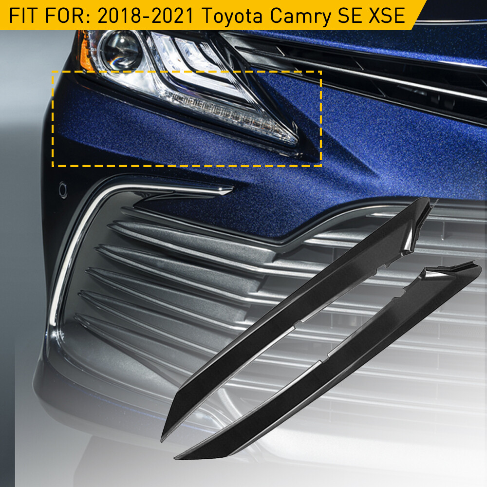 Fit 2018-2022 Toyota Camry Pair SE/XSE Black Front Grille Headlight Trim Molding