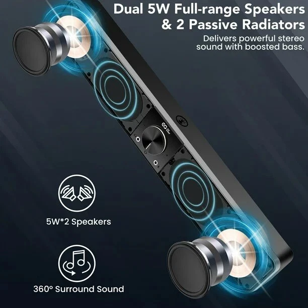 Computer Speakers Wired Sound Bar with 3 Light Modes USB 10W - Image 2 of 4