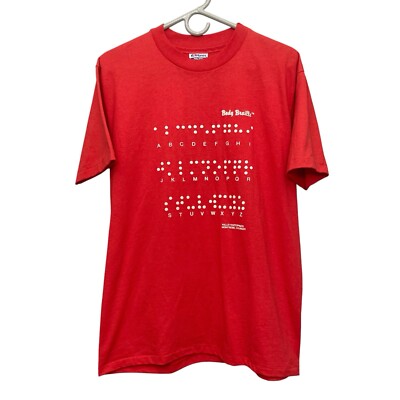 VTG Body Braille 80s Valley Enterprises Red T-Shirt L Single Stitch Made in USA