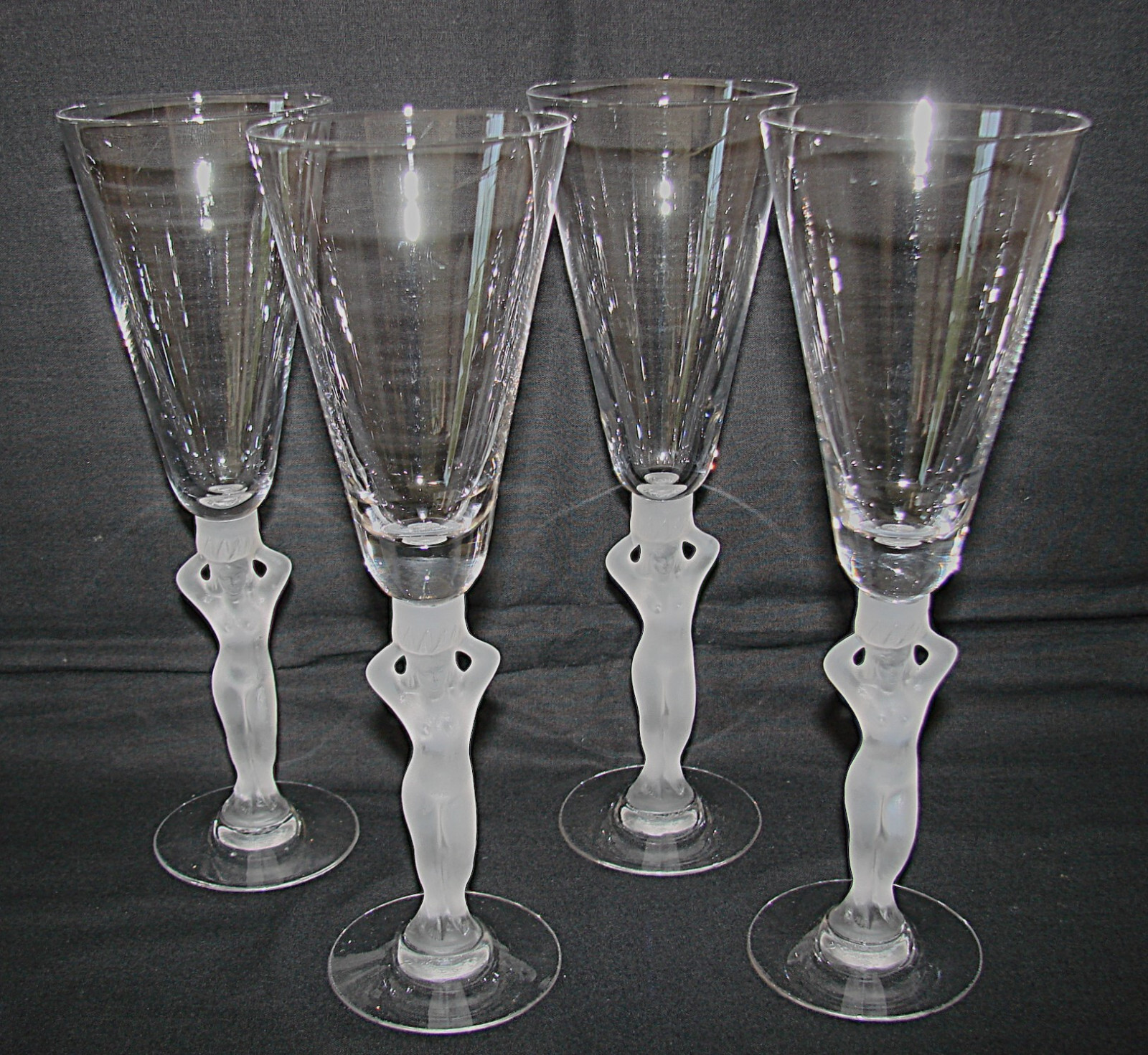 Antigua Copa Flute De Vino De Champán BAYEL X 4 - Cristal - Mujer Desnuda