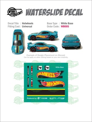 WB 005 WHITE BASE Waterslide Decals HOTWHEELS For Custom 1:64 Die cast
