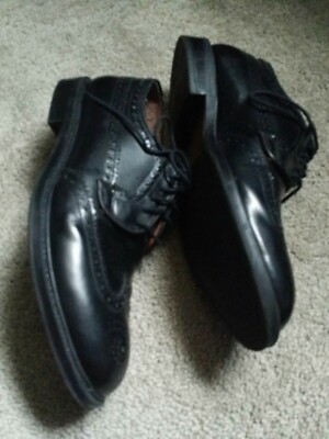 Mens Stafford Black Leather Wingtip Oxford Shoes Sz 8M Lace  display picture 3